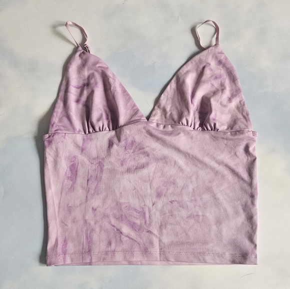 Tie Dye Tank Top Stretchy V-Neck Tank Top Purple Tie Dye Cloud Wash Cool Top - Picture 1 of 15